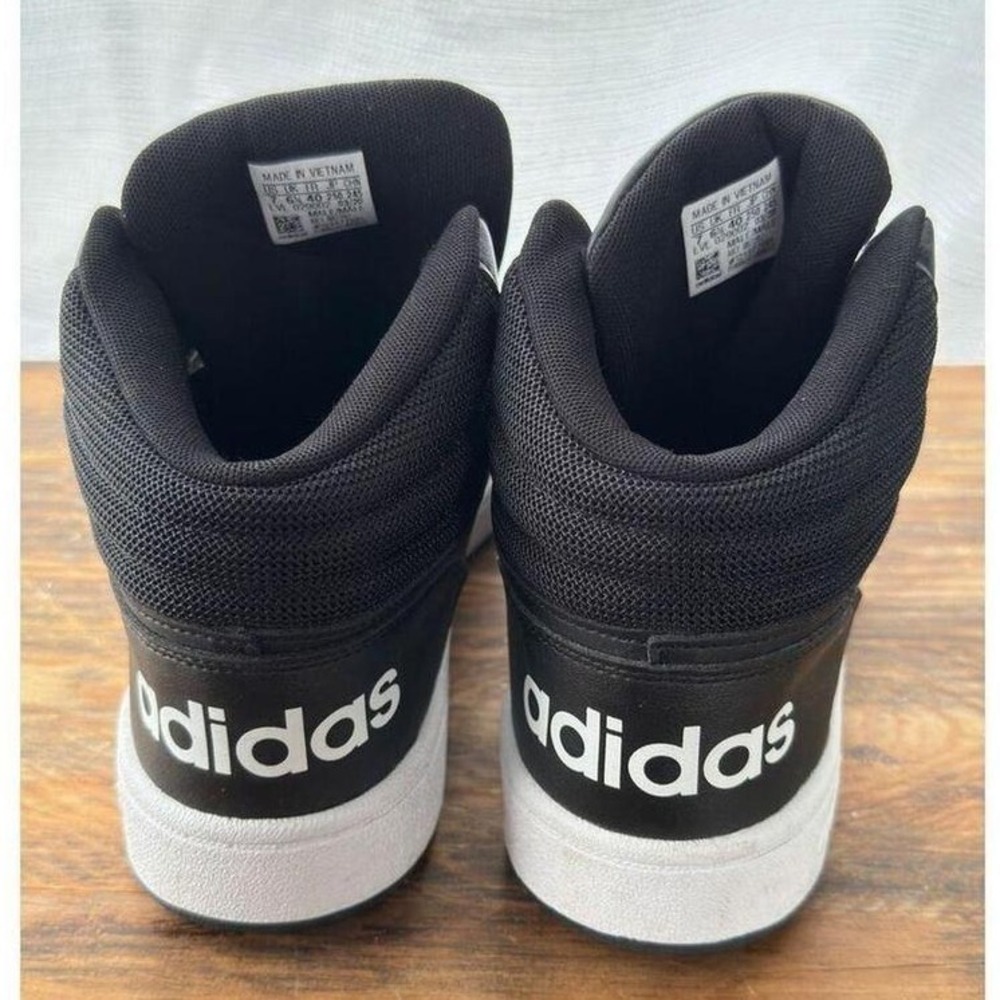 Adidas Hoops 2.0 Mid Sneakers Black White Stripes NWOT Men's 7.5 / Women's 9 - Picture 3 of 7